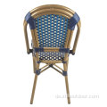 Navy Blue Bistro Wicker Französische Rattan-Außenstühle